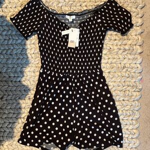 BP Black Romper with White Polka Dots